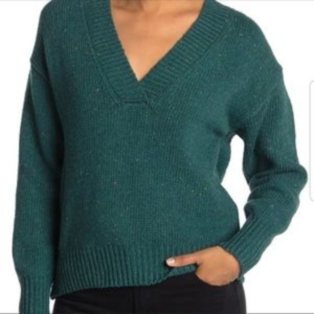 ABOUND V-NECK PULLOVER SWEATER SZ XS HEATHER DEEP TEAL GREEN